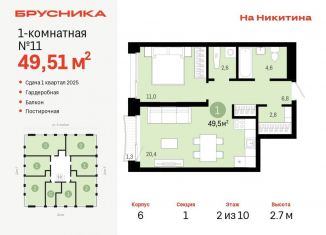 Продаю однокомнатную квартиру, 49.5 м2, Новосибирск, улица Декабристов, 107/6, ЖК Урбан-виллы на Никитина