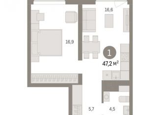 1-комнатная квартира на продажу, 47.2 м2, деревня Сапроново, жилой комплекс Первый Квартал, 5