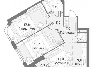 Продается трехкомнатная квартира, 76.9 м2, Москва, ЖК Архитектор