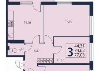 Продается трехкомнатная квартира, 74.6 м2, посёлок Парголово, ЖК Континенты