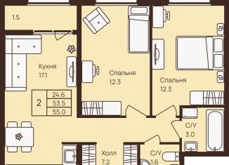 Продается 2-ком. квартира, 55 м2, деревня Новое Девяткино, ЖК Девяткино