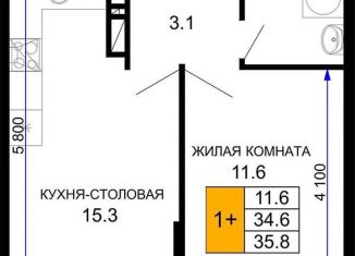 1-ком. квартира на продажу, 35.8 м2, Краснодар