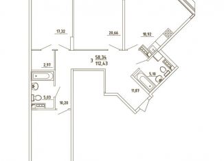 Продается 3-комнатная квартира, 112.4 м2, деревня Бородки, Парковая улица, 1