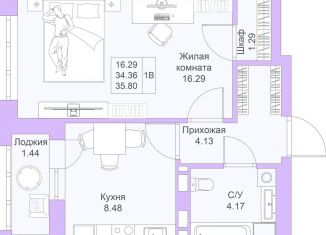 Продается 1-комнатная квартира, 35.8 м2, Казань, Советский район
