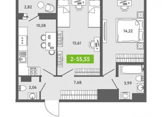 2-ком. квартира на продажу, 56 м2, Санкт-Петербург, ЖК Аквилон Залив