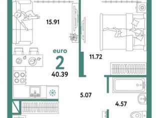 Продается 2-ком. квартира, 40.4 м2, Тюмень