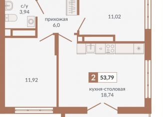 Продаю двухкомнатную квартиру, 53.8 м2, Свердловская область