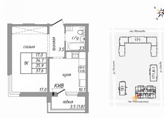 Продам 1-комнатную квартиру, 37.6 м2, Барнаул, Центральный район, Революционный переулок, 92