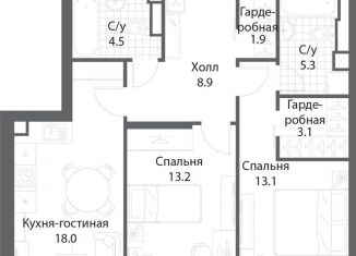 Продажа 2-комнатной квартиры, 68.1 м2, Москва, метро Технопарк, жилой комплекс Нагатино Ай-Ленд, к1