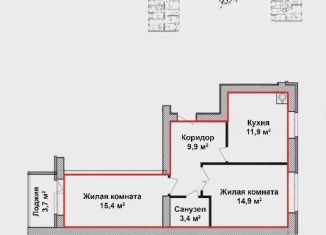 Двухкомнатная квартира на продажу, 57.4 м2, Нижегородская область, микрорайон Красногорка, 21к2