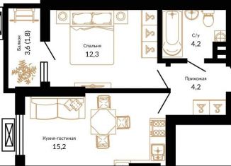 1-комнатная квартира на продажу, 37.9 м2, Краснодар, Прикубанский округ