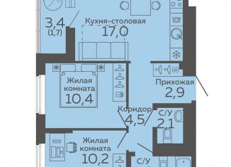 Двухкомнатная квартира на продажу, 53.8 м2, Екатеринбург, Новосинарский бульвар, 2