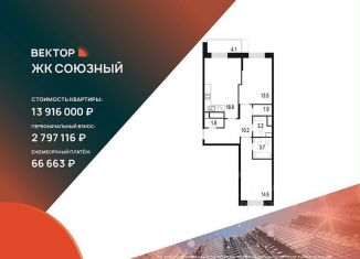 2-комнатная квартира на продажу, 70 м2, Московская область, жилой комплекс Союзный, к2