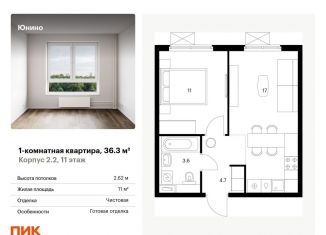 Продаю однокомнатную квартиру, 36.3 м2, Щербинка, жилой комплекс Юнино, 1.1