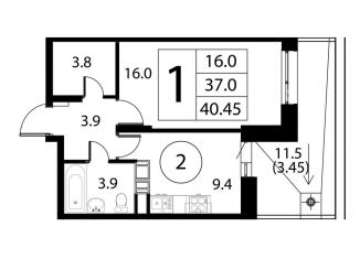 Продается 1-комнатная квартира, 40.5 м2, Домодедово