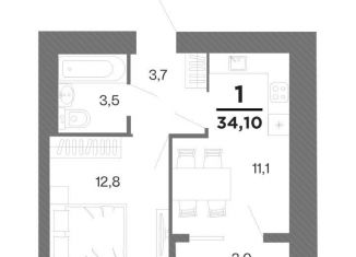 Продается однокомнатная квартира, 34.1 м2, Рязань