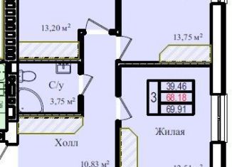 Продажа 3-комнатной квартиры, 69.9 м2, Калининград