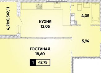 Продаю 1-комнатную квартиру, 42.8 м2, Краснодар, микрорайон Губернский, Боспорская улица