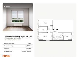 3-комнатная квартира на продажу, 83.2 м2, Щербинка, жилой комплекс Юнино, 1.1