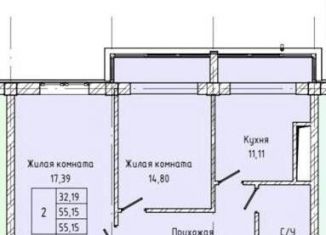 2-комнатная квартира на продажу, 55.2 м2, Нальчик, Солнечная улица, 12к1, район Горная