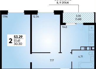 Продажа 2-комнатной квартиры, 53.3 м2, Краснодар, улица Наставников, Прикубанский округ