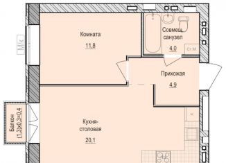 1-комнатная квартира на продажу, 40.8 м2, село Первомайский