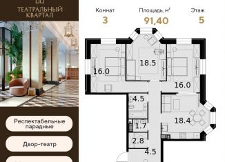 Продажа 3-комнатной квартиры, 91.4 м2, Москва, улица Ротмистрова, 2, ЖК Театральный Квартал