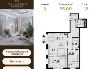 3-комнатная квартира на продажу, 95 м2, Москва, метро Октябрьское поле, улица Расплетина, 2к1