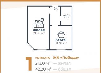 Продаю 1-комнатную квартиру, 42.2 м2, поселок Царицын, Северная улица, 2