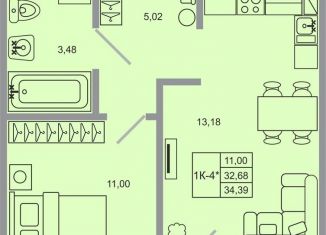 Продаю однокомнатную квартиру, 34.4 м2, поселок Бугры