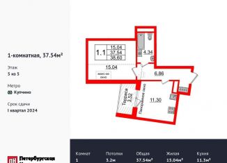 Продается однокомнатная квартира, 34.5 м2, Санкт-Петербург, ЖК Зелёный Квартал