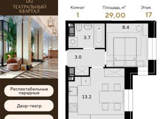 Продается однокомнатная квартира, 29 м2, Москва, ЖК Театральный Квартал, улица Ротмистрова, 2