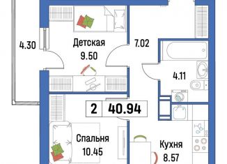 Продается 2-комнатная квартира, 40.9 м2, Мурино, ЖК Урбанист