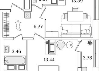 Продаю 1-комнатную квартиру, 44.3 м2, Санкт-Петербург