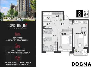 Продаю двухкомнатную квартиру, 70.1 м2, Краснодар, Прикубанский округ