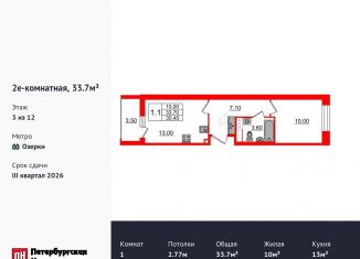 Продам 1-ком. квартиру, 33.7 м2, Санкт-Петербург, метро Проспект Просвещения