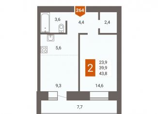 Продам 2-комнатную квартиру, 43.8 м2, Чита, 3-й микрорайон, 16
