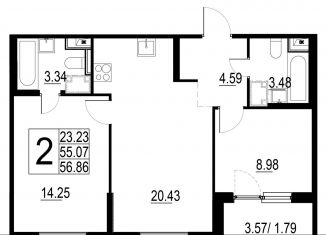 Продажа 2-комнатной квартиры, 56.9 м2, Москва, жилой комплекс Светлый Мир Станция Л, к27, метро Братиславская