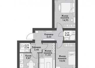 Продается трехкомнатная квартира, 65.2 м2, Татарстан