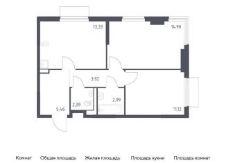 2-комнатная квартира на продажу, 53.8 м2, деревня Мисайлово