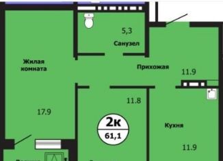 Продам 2-комнатную квартиру, 61.1 м2, Красноярск, Свердловский район, улица Лесников, 43