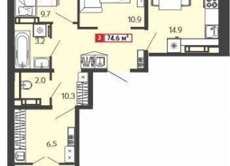 Трехкомнатная квартира на продажу, 74.6 м2, Пензенская область, Алая улица, с74