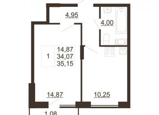 1-комнатная квартира на продажу, 35.2 м2, городской посёлок имени Свердлова