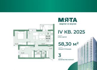 Трехкомнатная квартира на продажу, 54.3 м2, Саратов, проспект Героев Отечества, 3