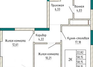 Продаю 2-комнатную квартиру, 58.2 м2, Свердловская область, проспект Космонавтов, 110