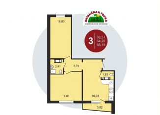 3-комнатная квартира на продажу, 66.4 м2, Челябинская область