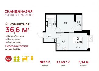Продаю двухкомнатную квартиру, 36.6 м2, поселение Сосенское