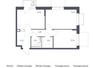 2-комнатная квартира на продажу, 54.2 м2, посёлок Мирный, жилой комплекс Томилино Парк, к6.1