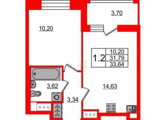 Продам 1-комнатную квартиру, 33.6 м2, Санкт-Петербург, метро Проспект Большевиков