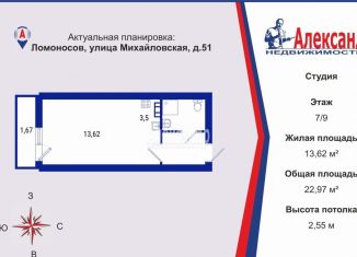 Продается квартира студия, 23 м2, Ломоносов, Михайловская улица, 51